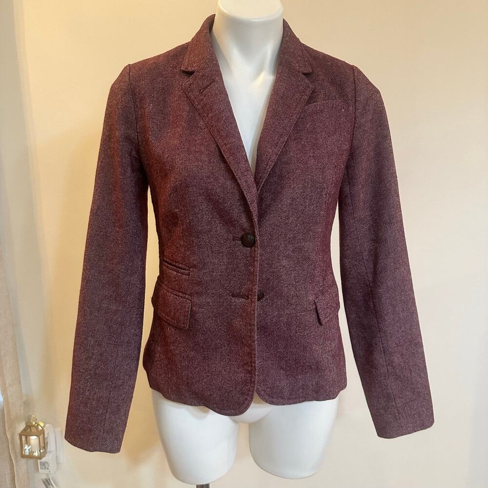 Banana Republic Burgundy Tweed Blazer Size 2 Crest Buttons Preppy